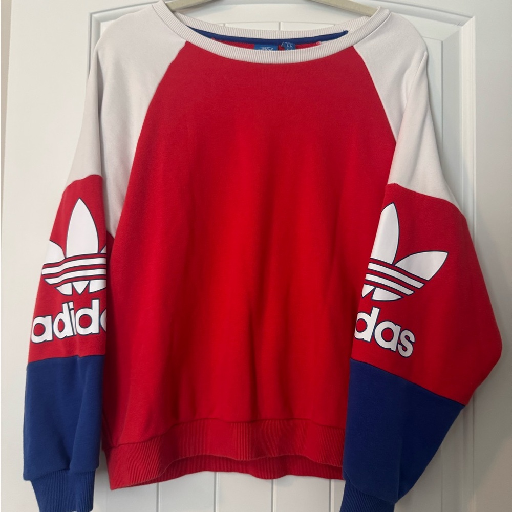 Adidas Women's Red, White, and Blue Crew Neck Sweater